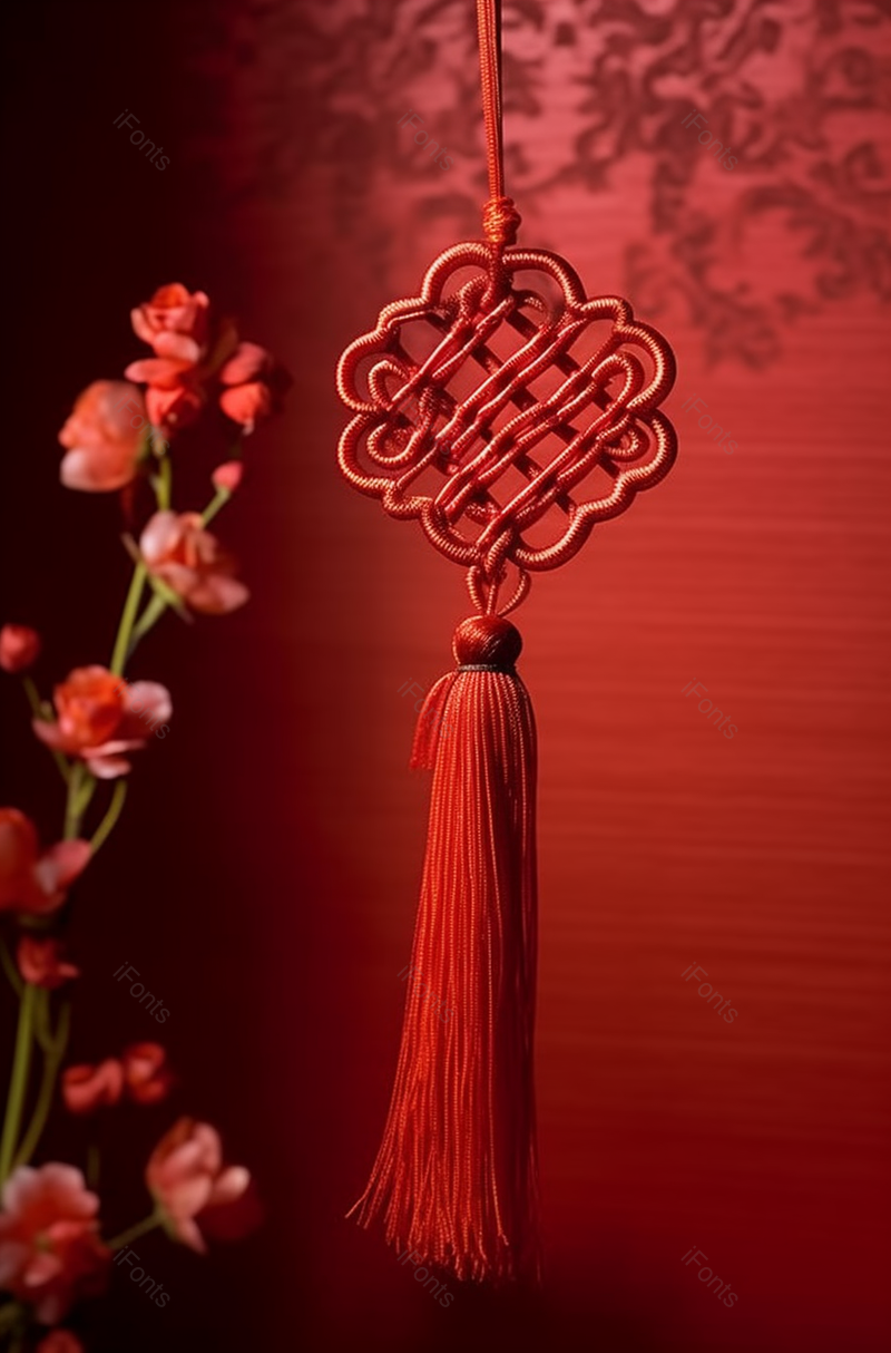 氛围感悬挂的中国结与花束,高清,摄影图,摄影图片,图片大全,摄影图免费下载